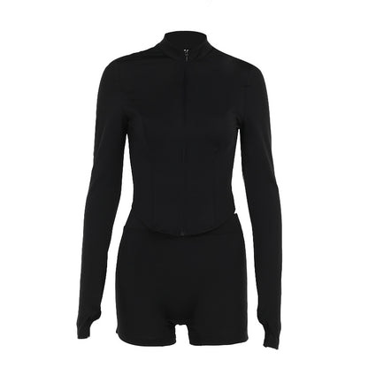 Slim-Fit Two-Piece Set with Zip-Up Top and Side Stripes