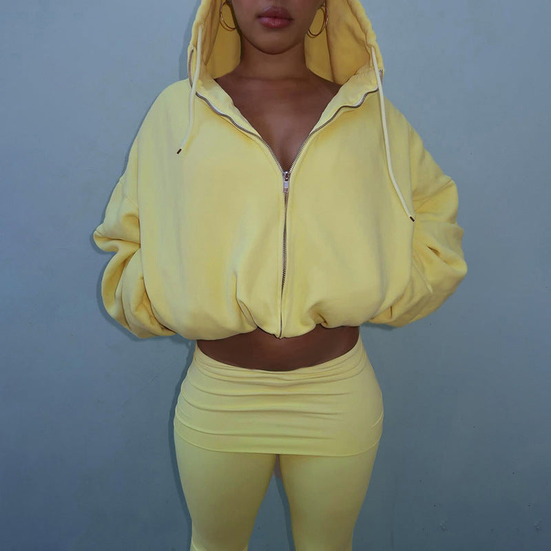Cropped Zip-Up Hoodie and Flared Leggings Two-Piece Set