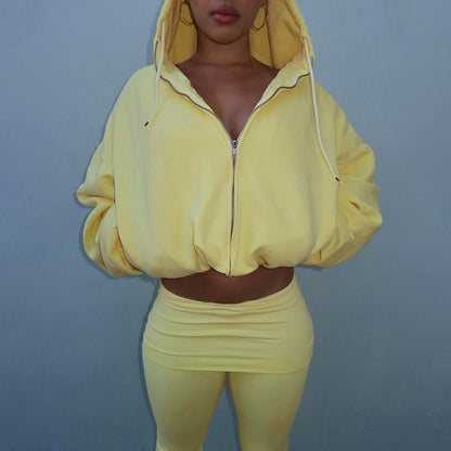 Cropped Zip-Up Hoodie and Flared Leggings Two-Piece Set