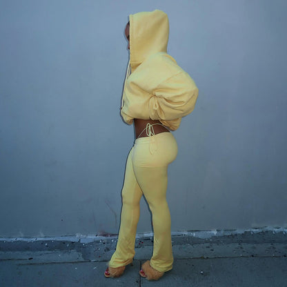 Cropped Zip-Up Hoodie and Flared Leggings Two-Piece Set