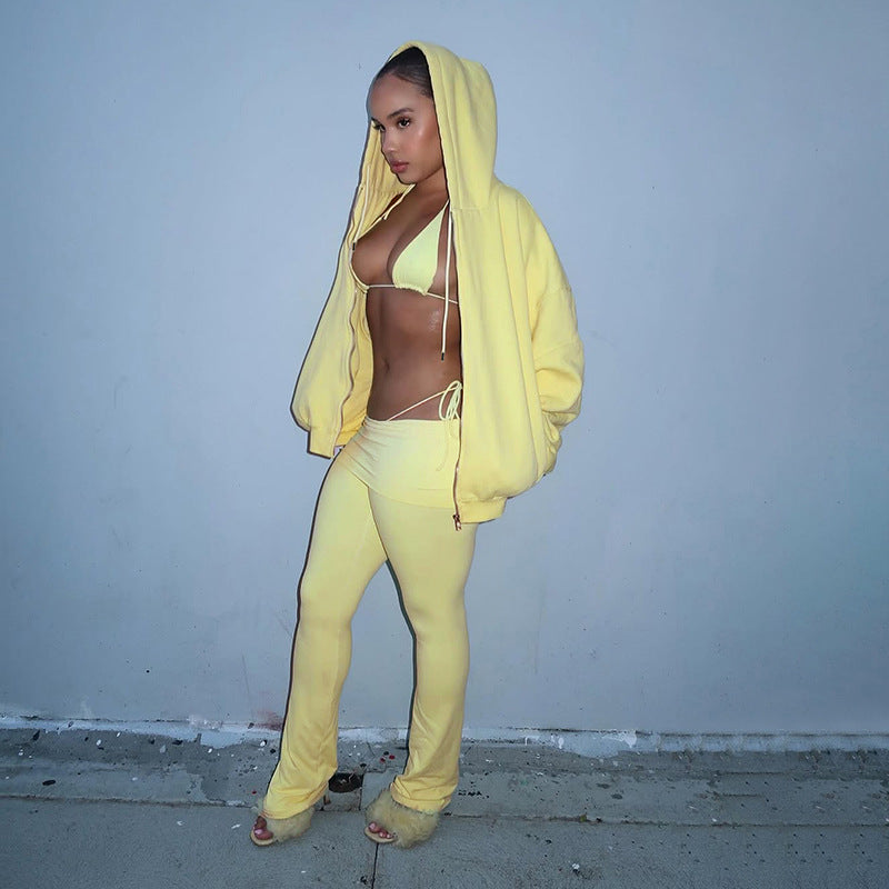 Cropped Zip-Up Hoodie and Flared Leggings Two-Piece Set