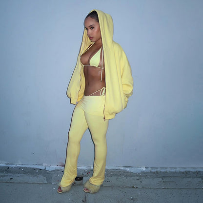 Cropped Zip-Up Hoodie and Flared Leggings Two-Piece Set