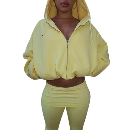 Cropped Zip-Up Hoodie and Flared Leggings Two-Piece Set