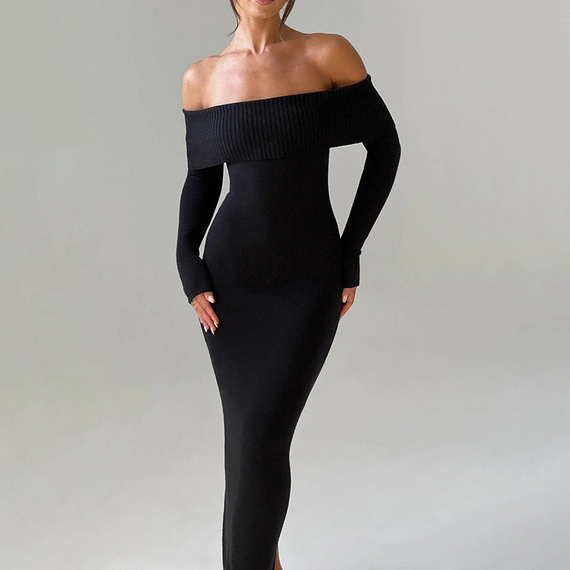 Off-the-Shoulder Bodycon Maxi Dress with Long Sleeves