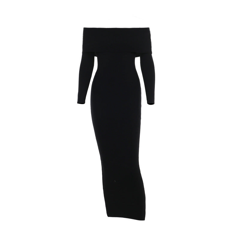 Off-the-Shoulder Bodycon Maxi Dress with Long Sleeves