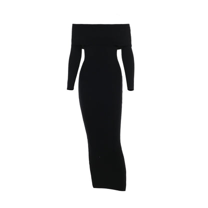 Off-the-Shoulder Bodycon Maxi Dress with Long Sleeves