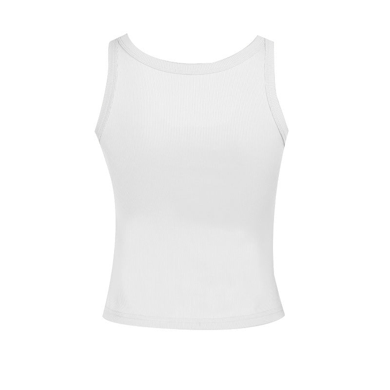 Ribbed Tank Top with Snap Button Front and U-Neck