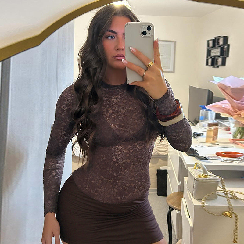 Lace Patchwork Bodycon Mini Dress with Ruched Skirt