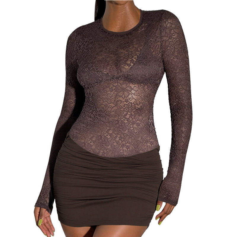 Lace Patchwork Bodycon Mini Dress with Ruched Skirt