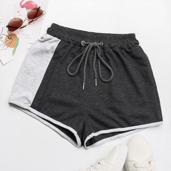 High-Waist Color-Blocked Sports Shorts with Drawstring