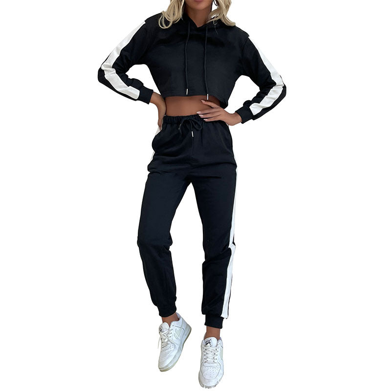 Cropped Hoodie and Trousers Set with Contrast Side Stripes
