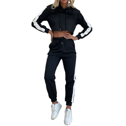 Cropped Hoodie and Trousers Set with Contrast Side Stripes