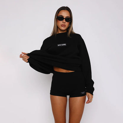 Loose Graphic Sweatshirt and High-Waist Shorts Two-Piece Set