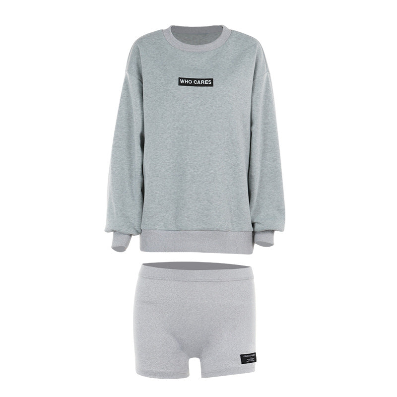 Loose Graphic Sweatshirt and High-Waist Shorts Two-Piece Set