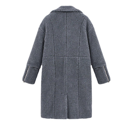 Loose-Fit Mid-Length Teddy Coat with Lapel Collar