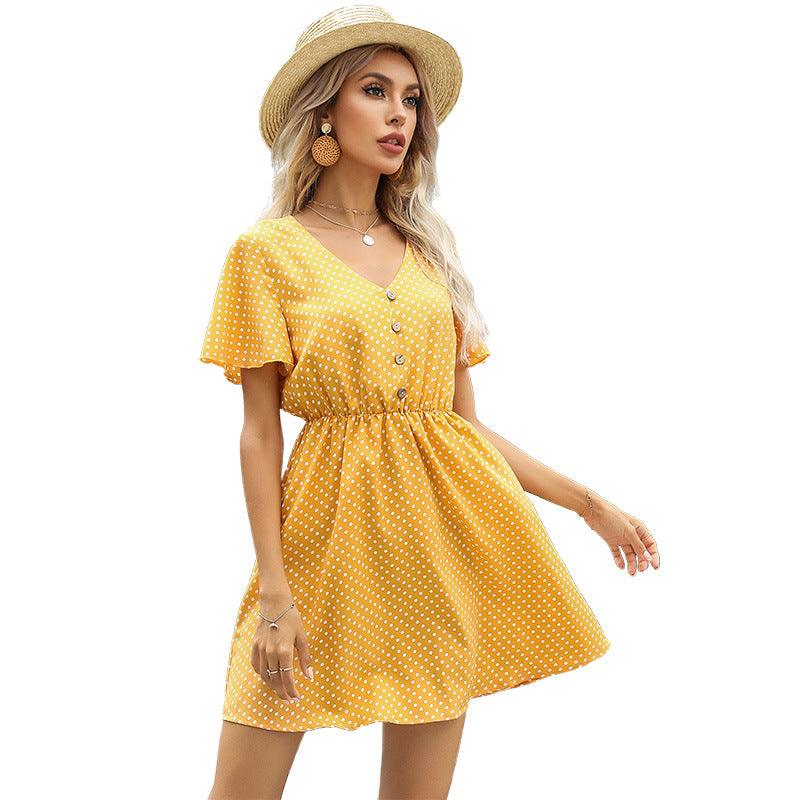 Polka Dot A-Line Mini Dress with V-Neck and Flutter Sleeves