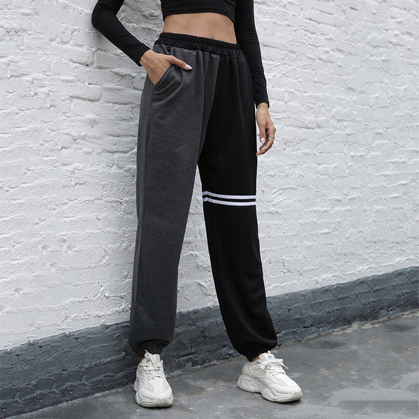 High-Waist Color-Block Joggers with Contrast Stripes
