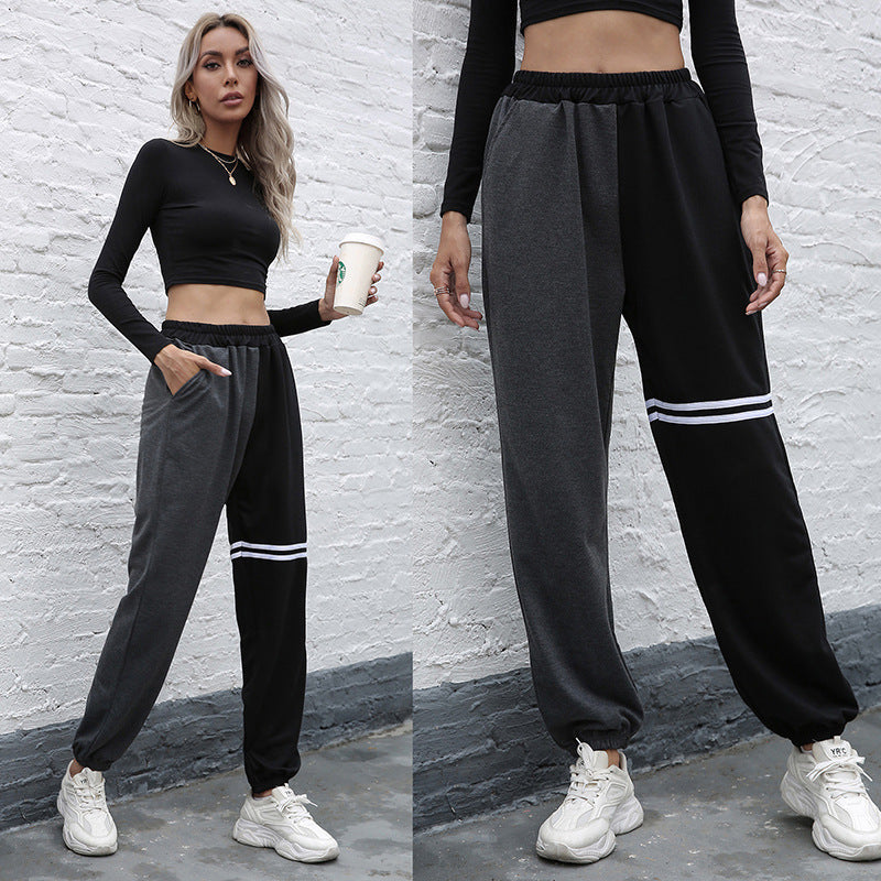 High-Waist Color-Block Joggers with Contrast Stripes