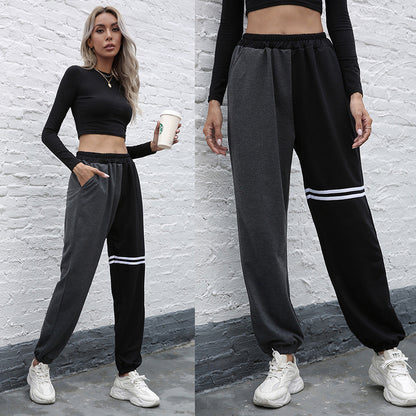High-Waist Color-Block Joggers with Contrast Stripes