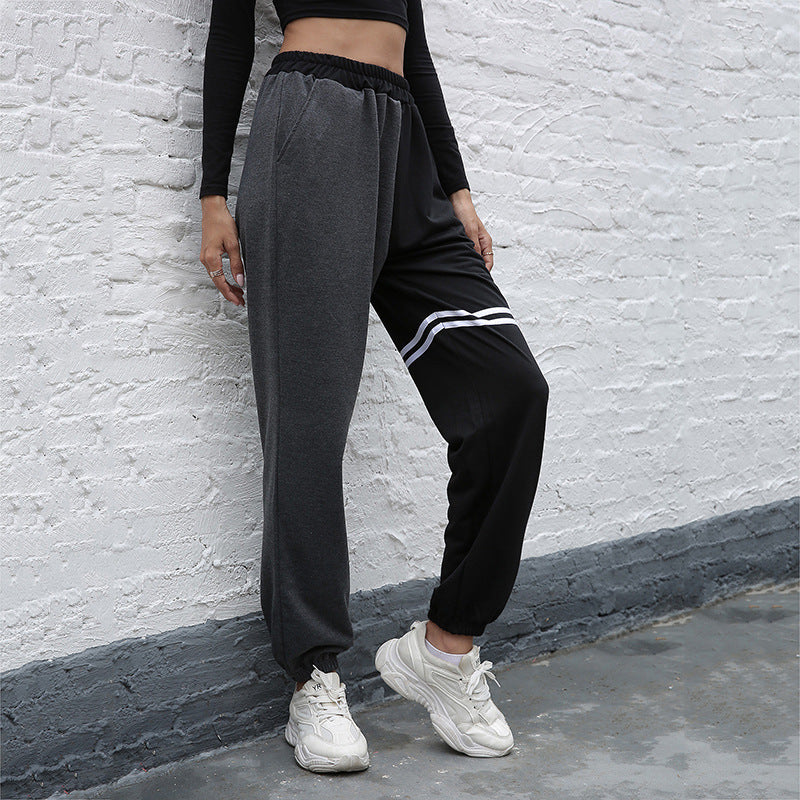 High-Waist Color-Block Joggers with Contrast Stripes