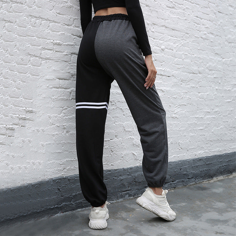 High-Waist Color-Block Joggers with Contrast Stripes