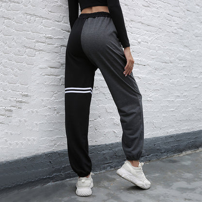 High-Waist Color-Block Joggers with Contrast Stripes
