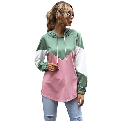 Color-Blocked Pullover Hoodie with Chevron Detail