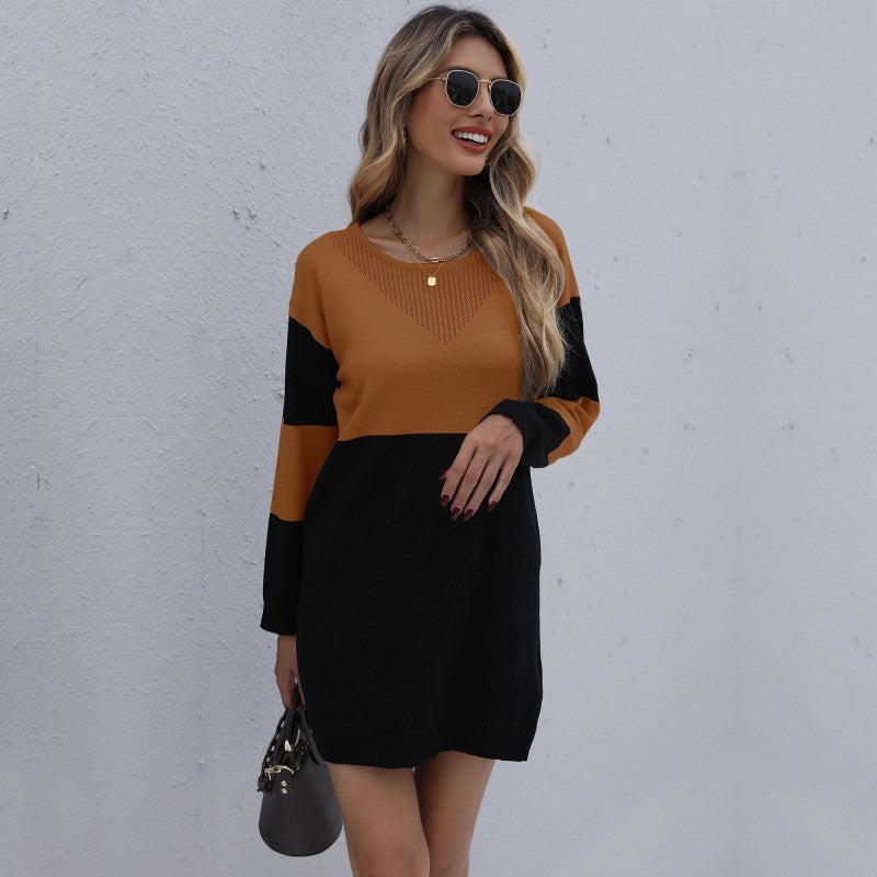Colorblock Knit Mini Dress with Pointelle Detail