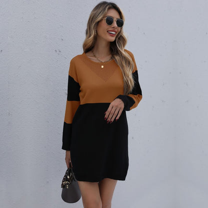 Colorblock Knit Mini Dress with Pointelle Detail