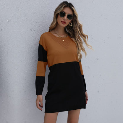 Colorblock Knit Mini Dress with Pointelle Detail
