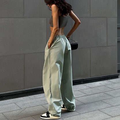 Loose Parachute Trousers with Drawstring Waist and Cuffs