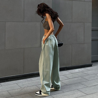 Loose Parachute Trousers with Drawstring Waist and Cuffs