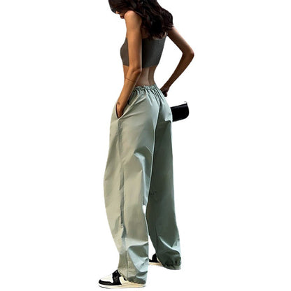 Loose Parachute Trousers with Drawstring Waist and Cuffs