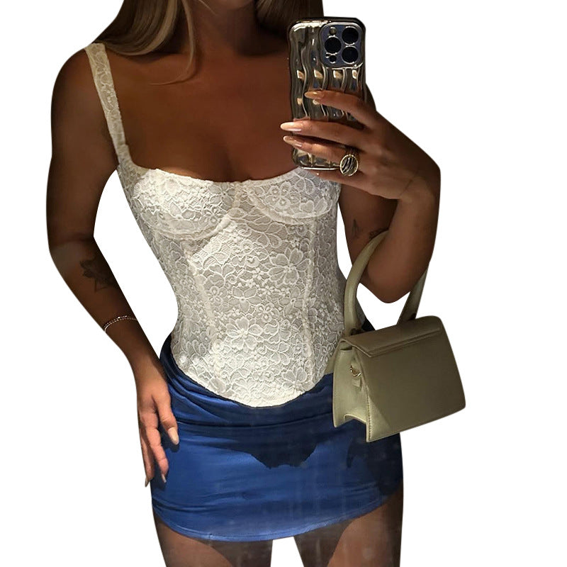 Floral Lace Corset Top with Boning and Underwire Cups