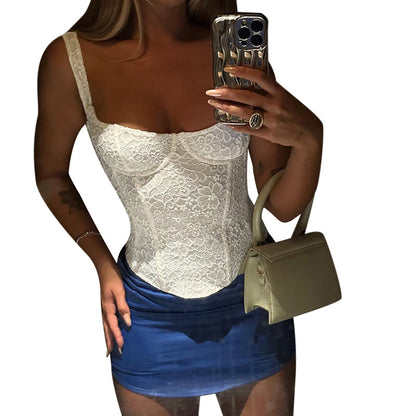 Floral Lace Corset Top with Boning and Underwire Cups