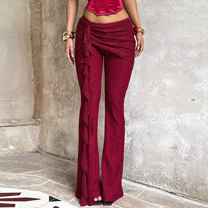 Flared Lace Pants with Cascading Ruffle Detail