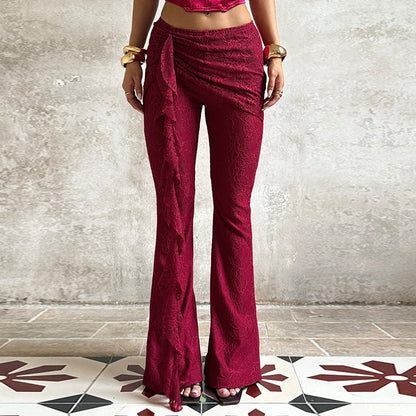 Flared Lace Pants with Cascading Ruffle Detail