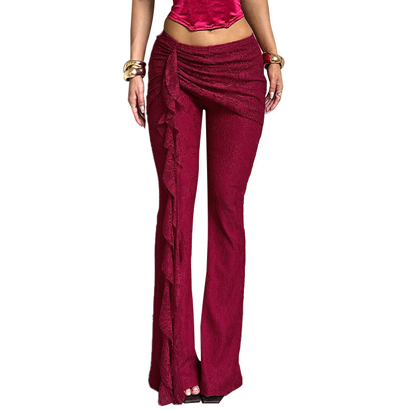 Flared Lace Pants with Cascading Ruffle Detail