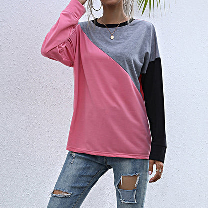 Color-Blocked Relaxed Pullover with Crewneck and Long Sleeves