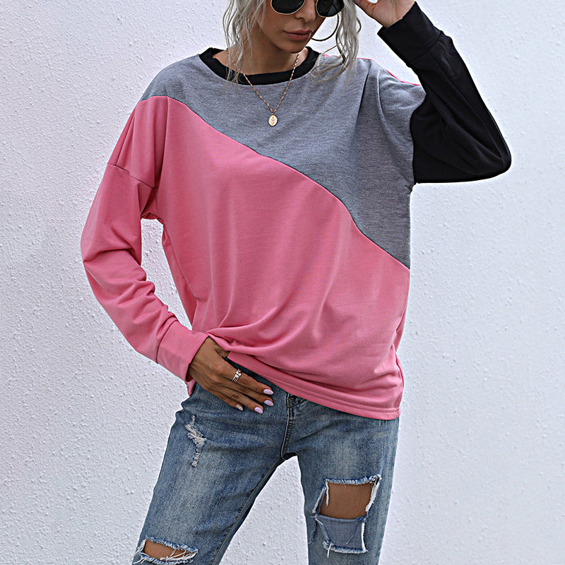 Color-Blocked Relaxed Pullover with Crewneck and Long Sleeves