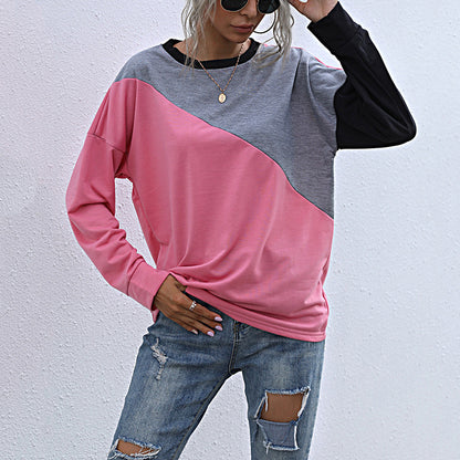Color-Blocked Relaxed Pullover with Crewneck and Long Sleeves