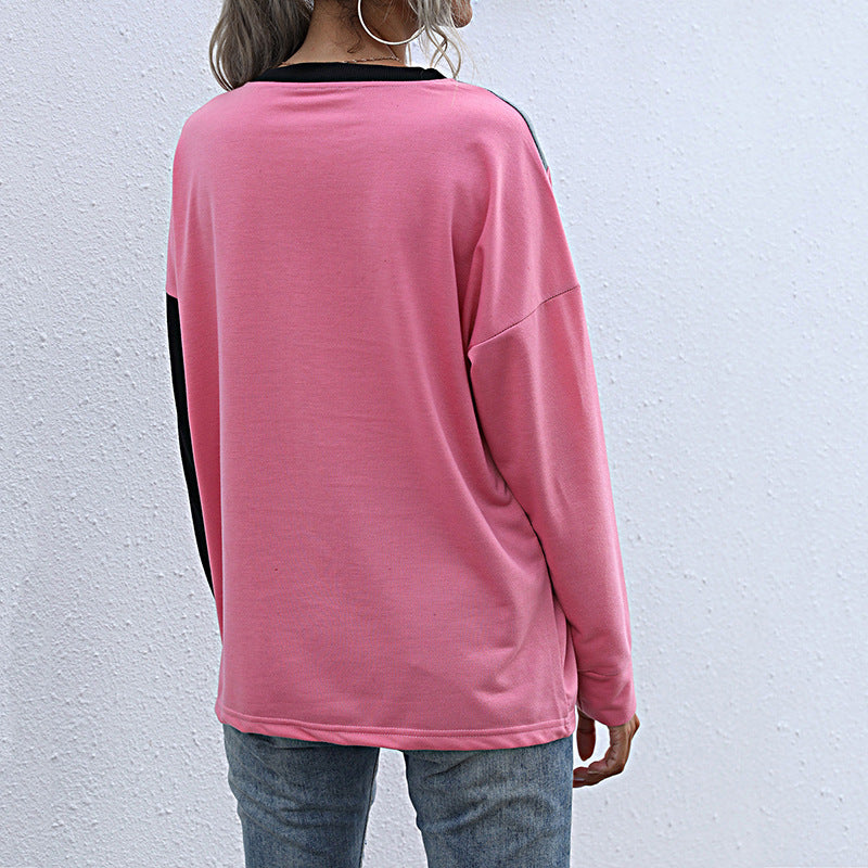 Color-Blocked Relaxed Pullover with Crewneck and Long Sleeves