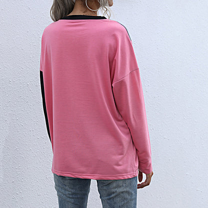 Color-Blocked Relaxed Pullover with Crewneck and Long Sleeves