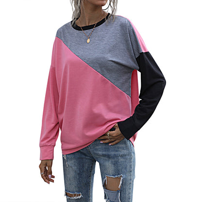 Color-Blocked Relaxed Pullover with Crewneck and Long Sleeves