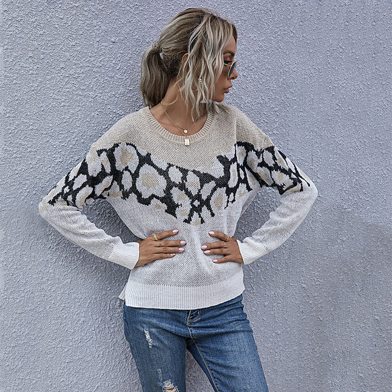 Oversized Zebra Pattern Crewneck Sweater with Side Slits