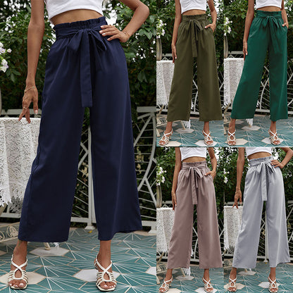 Wide-Leg Cropped Pants with High Paperbag Waist
