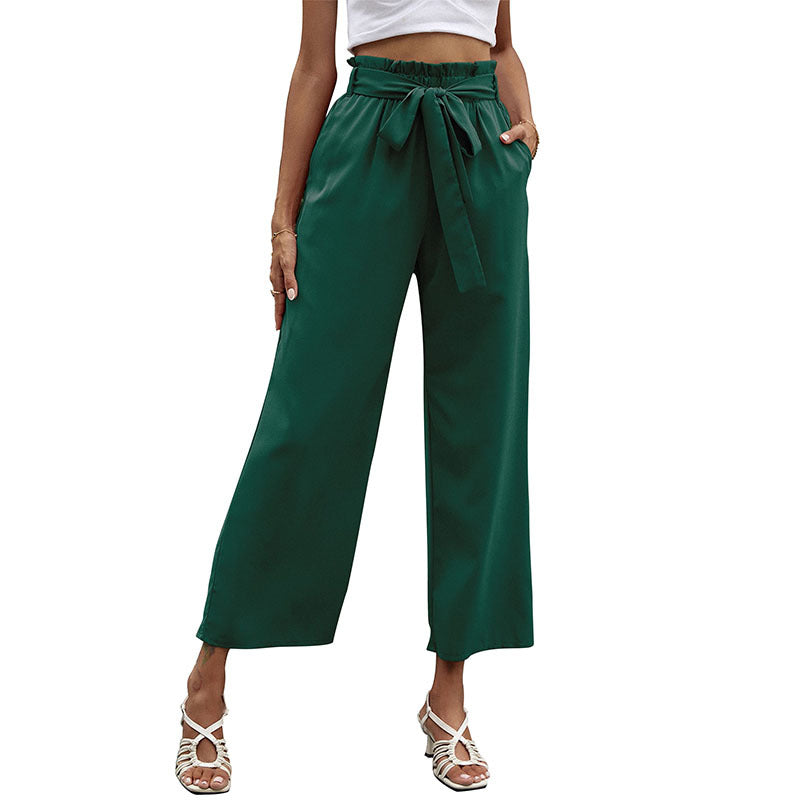 Wide-Leg Cropped Pants with High Paperbag Waist
