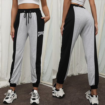 Color-Block Joggers with High-Waist and Letter Print