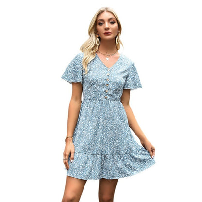 Floral A-Line Mini Dress with V-Neck and Ruffle Hem
