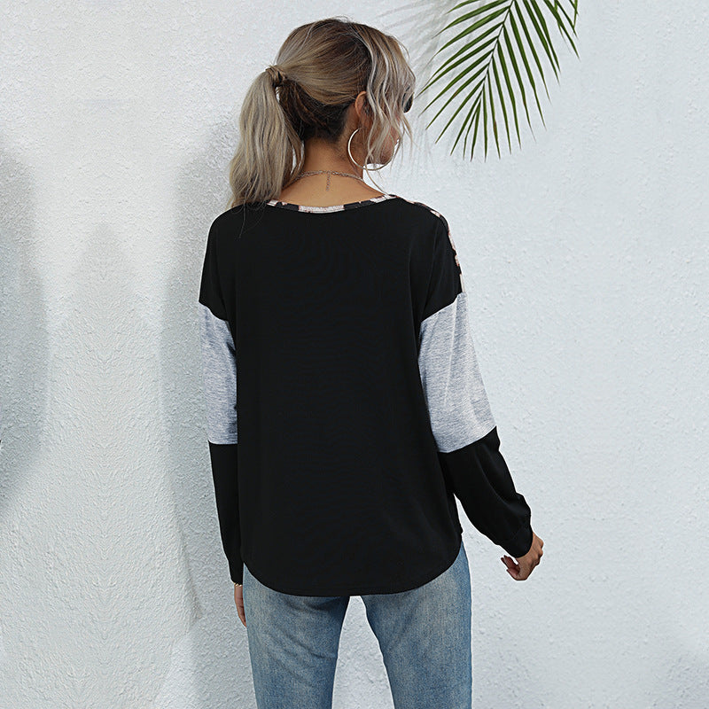 Leopard Print Color-Block Top with Criss-Cross Neckline